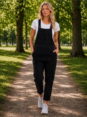 Rhea Black Women's Cotton Overalls with Adjustable Straps